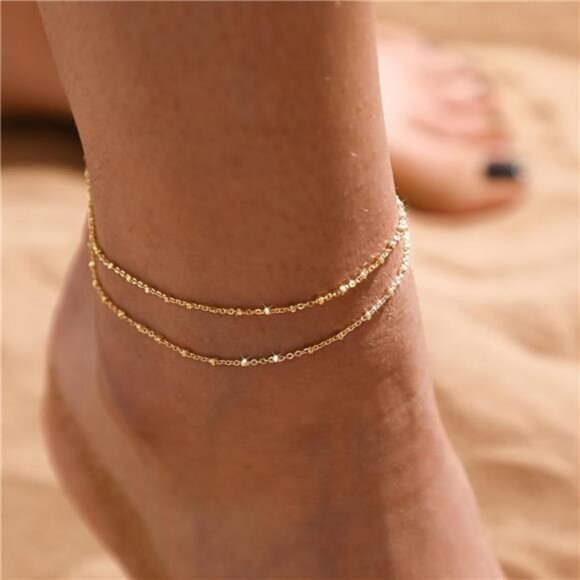Gold/Silver Ankle Bracelets for Women,14K Gold Anklets for Women Waterproof - Picture 4 of 7